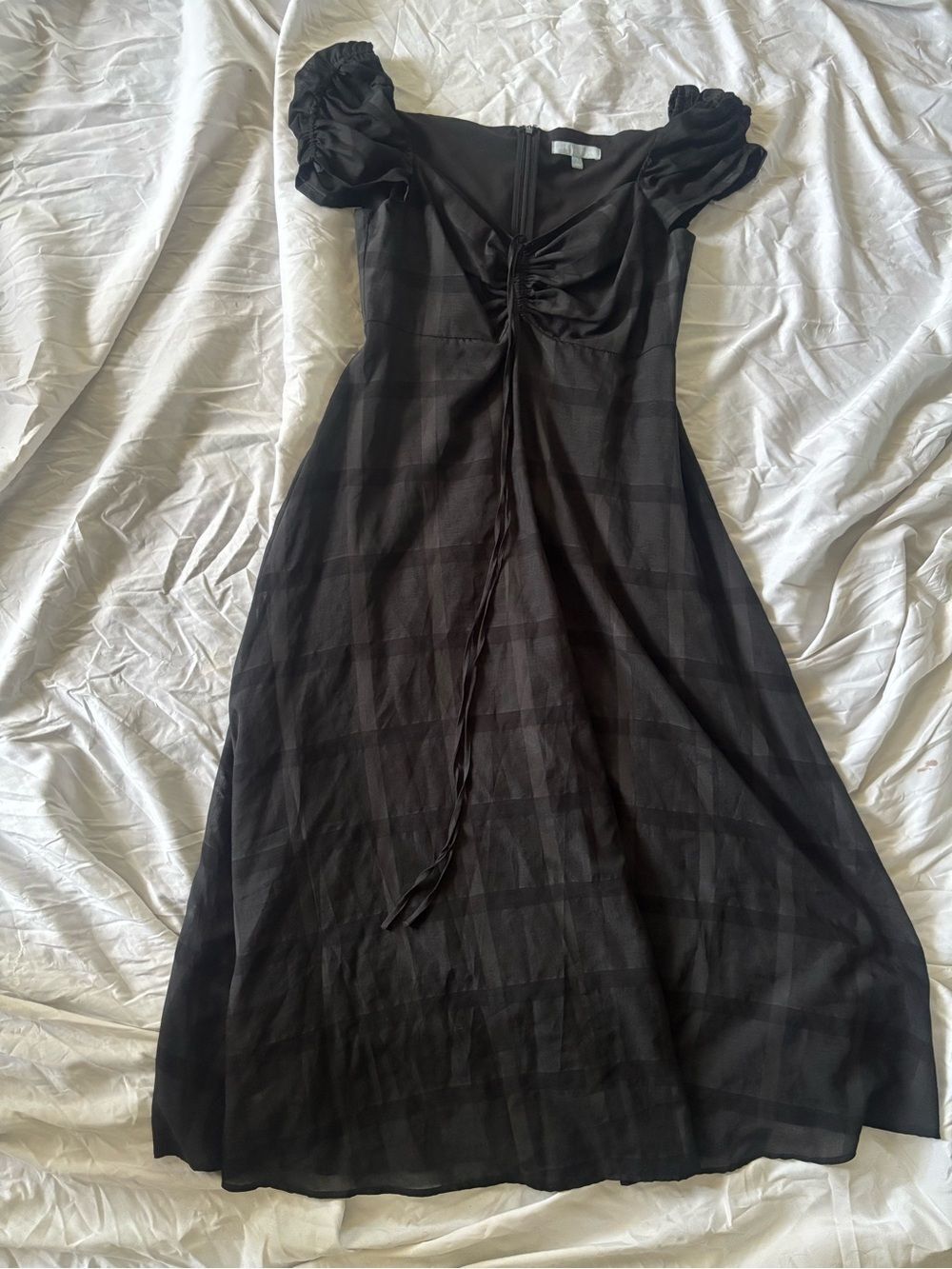 Antonio Melani Puff Sleeve Midi Dress | Size 8 | Elegant Black Occasion Dress - Picture 2 of 6
